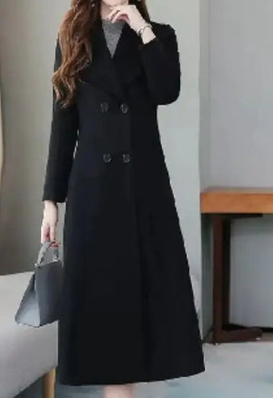 Women's Woolen Coat Over-the-knee Thickening Large Size Lapel Rieworkes