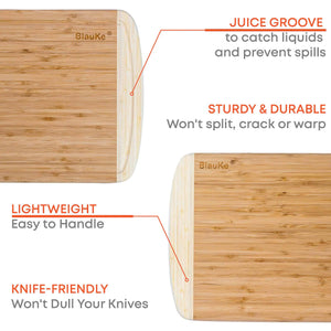 Large Wood Cutting Board for Kitchen 14x11 inch - Bamboo Chopping Board with Juice Groove - Wooden Serving Tray