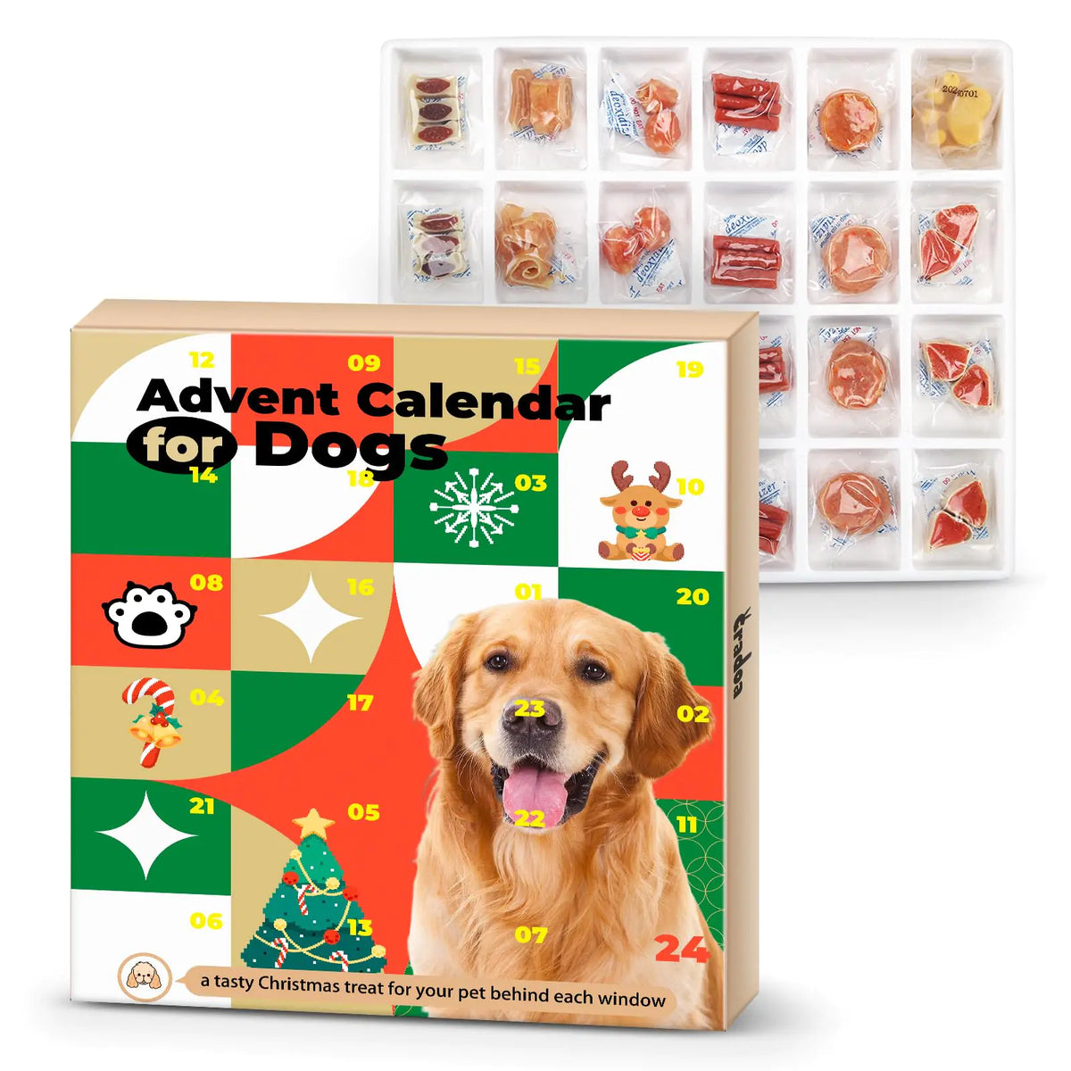 2024 Dog Treats Advent Calendar Advent Calendar for Dogs 24 Tasty Dog Treats for Christmas Whole Meat Treats for All Breeds Puppy Treats Holiday Dog Gift Box for Pets
